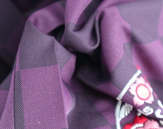 卒業式袴単品レンタル[ブランド・刺繍]紫×濃紫の市松に花紋刺繍[身長163-167cm]No.517